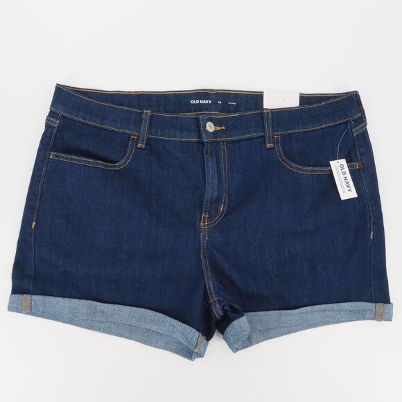 Old Navy Womens 14 Mid Rise Cuff Hem Dark Blue Denim Jean Shorts 3in Inseam NEW - Picture 6 of 7